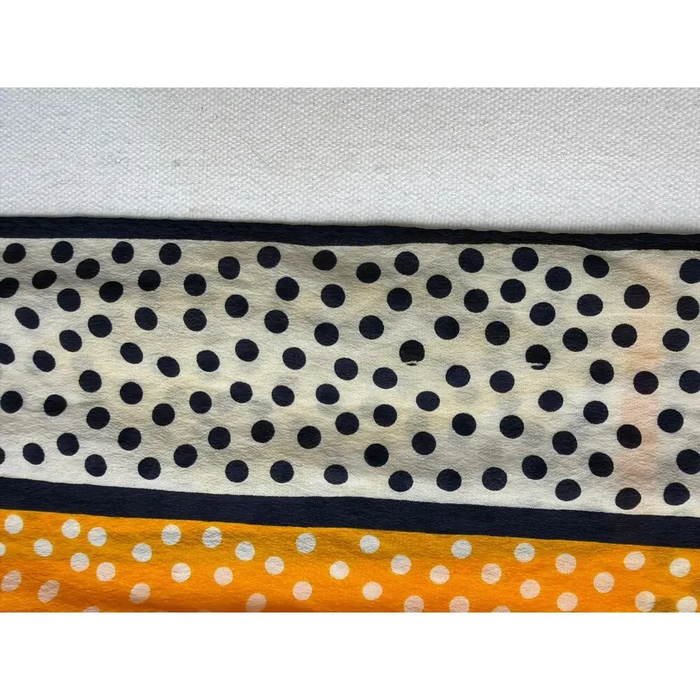 Bill Blass Vintage 90s Silk Polka Dot Oblong Scarf Navy Yellow 58 x 11